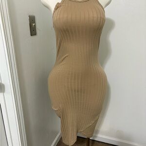 Ribbed Bodycon Tank Dress in Camel